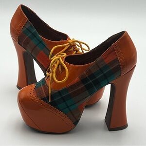 Jeffrey Campbell Bronte RARE Plaid Colorway Oxford Platform Lace Up